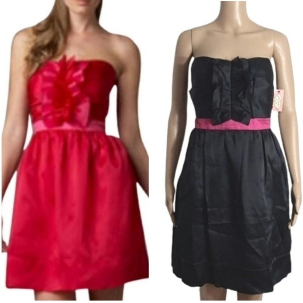 PHOEBE COUTURE Black & Pink Ruffled Cocktail Dress Size 10